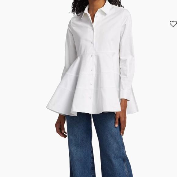 Co Essentials Cotton Peplum Button Down Shirt  White Lagenlook Womens Size XS - Picture 15 of 15